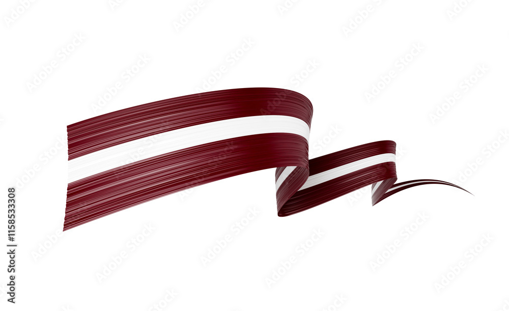 Fototapeta premium 3d Flag Of Latvia 3d Wavy Shiny Latvia Ribbon Flag Isolated On White Background 3d Illustration