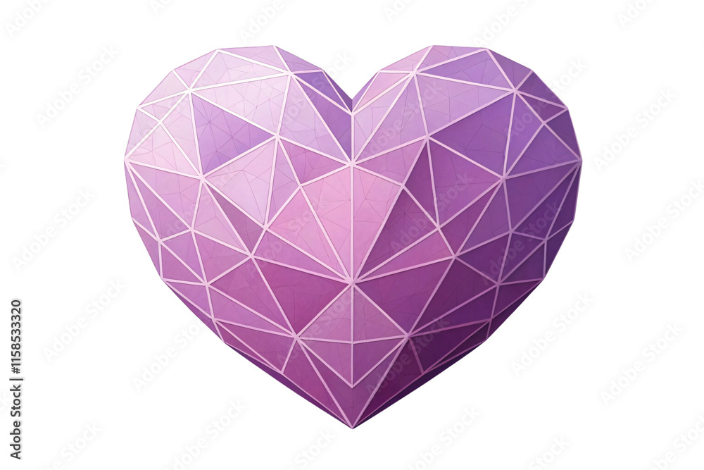 A lilac heart with white geometric outlines, emphasizing angular precision and balance, blending modern aesthetic and romantic symbolism, isolated on a transparent background