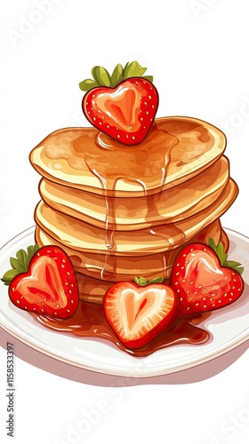 Heart-Shaped Pancakes Vector Illustration for Valentine’s Day, Heart-Shaped Food and Drinks,Valentine’s Day, Day of Love