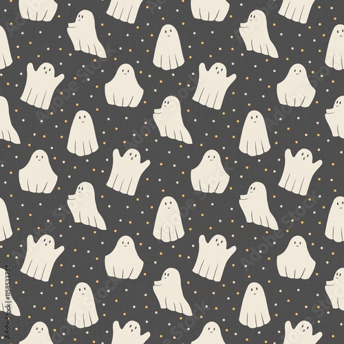 Cute flying Halloween ghosts are flying in the night sky