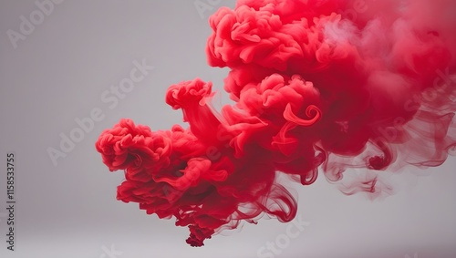 Red Color Smoke on isolated white background smoke explosion texture closeup concept.