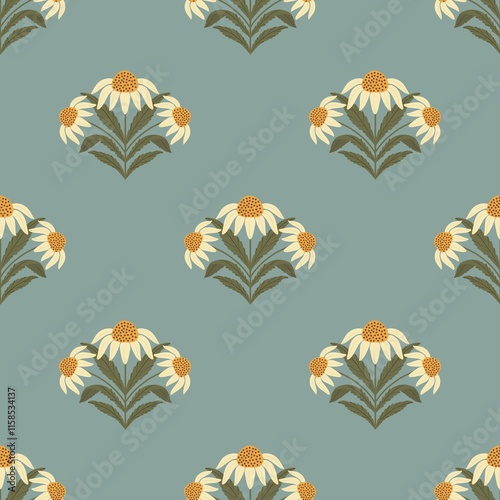 Daisy  flowers vintage seamless pattern design (small scale)