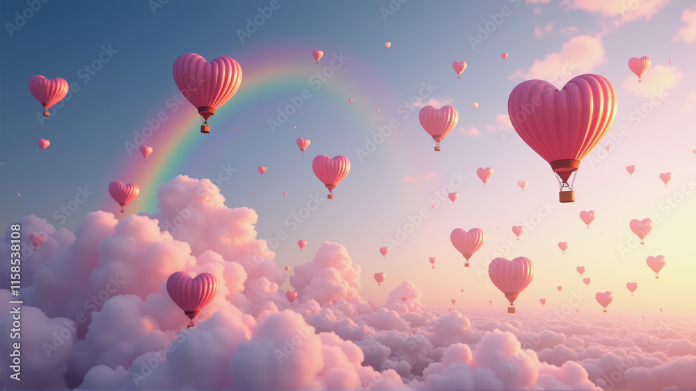 Pink Heart Hot Air Balloons Sky Love - Pastel colors Pink Heart Hot Air Balloons Sky Love - Pastel colors