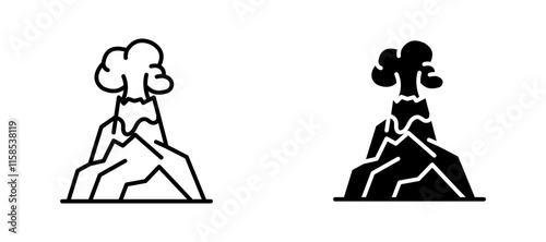 Volcano icons in outline and fill. vector illustration for ui.