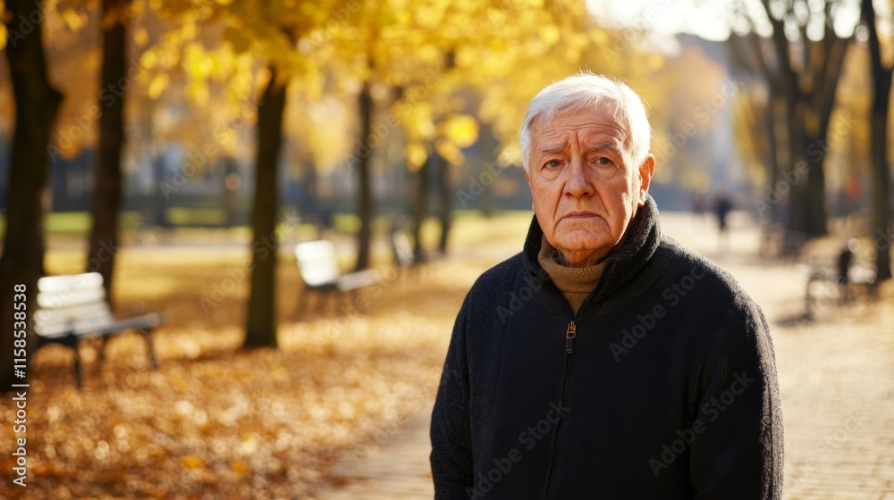 Elderly person standing alone, looking confused and uncertain, capturing the vulnerability and challenges faced by the aging population in modern society. Elderly person standing alone, looking confused and uncertain, capturing the vulnerability and challenges faced by the aging population in modern society.