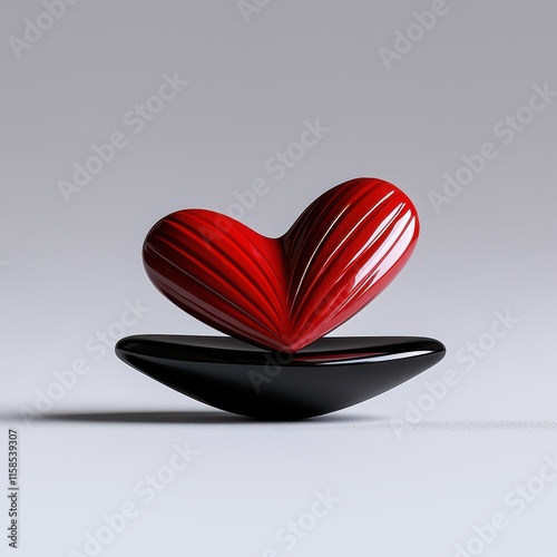 A modern art piece featuring a red heart sculpture on a black base symbolizing love. photo