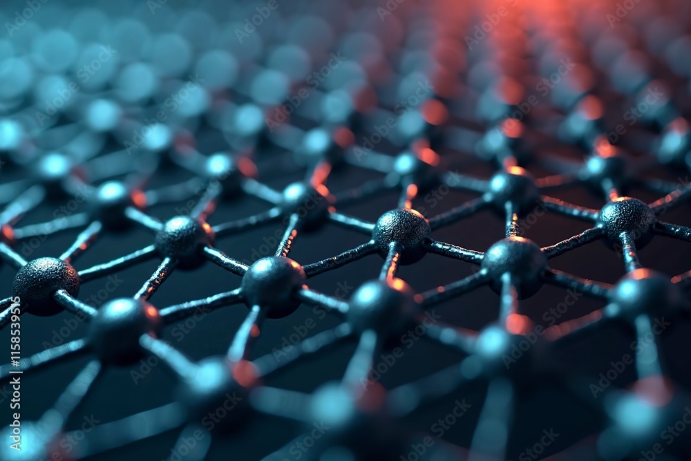 Fototapeta premium Microscopic view of graphene structure revealing intricate atomic patterns. Advanced material science and nanotechnology exploration.