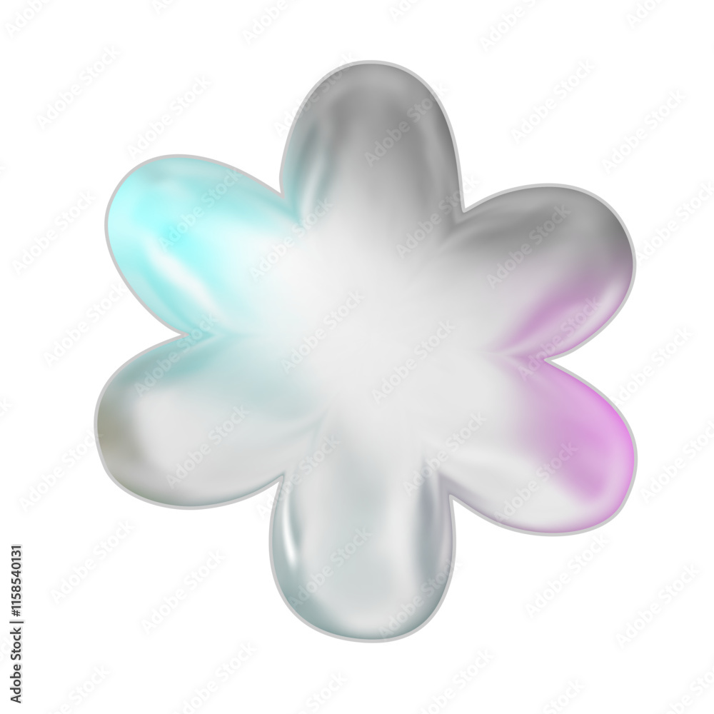 Holographic chrome element in metallic shades. Realistic 3D design.Vector illustration flower icon Holographic chrome element in metallic shades. Realistic 3D design.Vector illustration flower icon