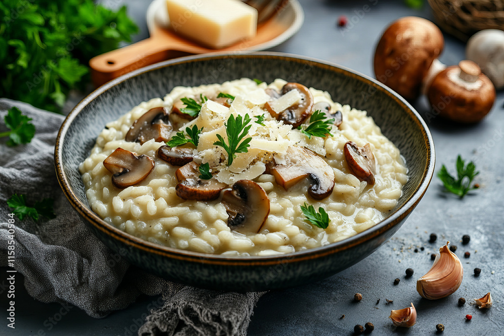 Rustic Mushroom Risotto with Parmesan and Fresh Herbs, a Creamy Italian Comfort Dish for Cozy Dining and Special Occasions Rustic Mushroom Risotto with Parmesan and Fresh Herbs, a Creamy Italian Comfort Dish for Cozy Dining and Special Occasions