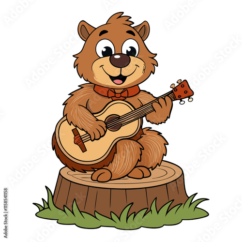 A droundhog playing a tiny banjo Vector illustration