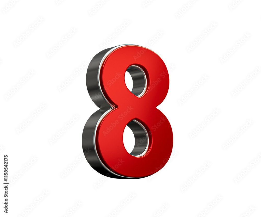Bold Vibrant Red Number Eight Number 8 With Sleek Metallic Gleam 3D Illustration Bold Vibrant Red Number Eight Number 8 With Sleek Metallic Gleam 3D Illustration