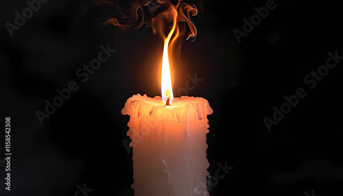 Burning candle on a black background.Copy space. Without electricity