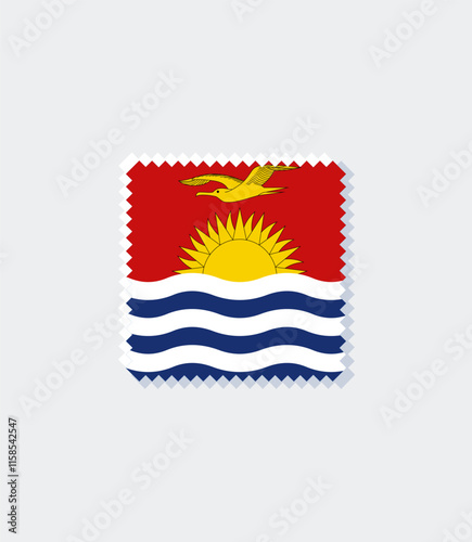 Kiribati flag in a postage stamp design. Retro vector illustration with the frigatebird and rising sun, symbolizing the Pacific nation.