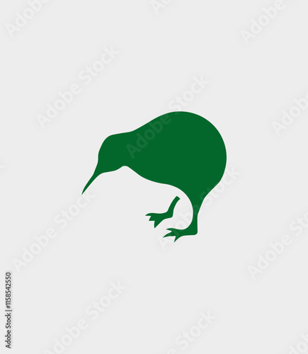 Simple green silhouette of a Kiwi bird, the national symbol of New Zealand. Minimalist vector icon for nature and travel concepts.