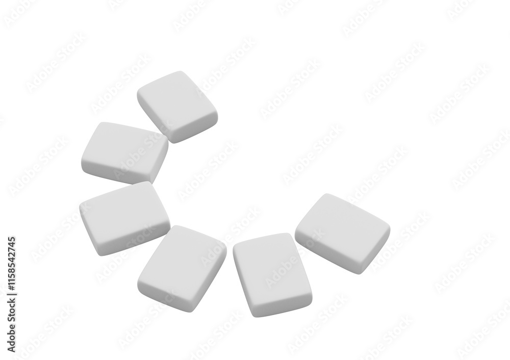 Collection Of Six White Erasers Arranged In Circular Pattern With Soft Rounded Edges 3D Illustration Collection Of Six White Erasers Arranged In Circular Pattern With Soft Rounded Edges 3D Illustration