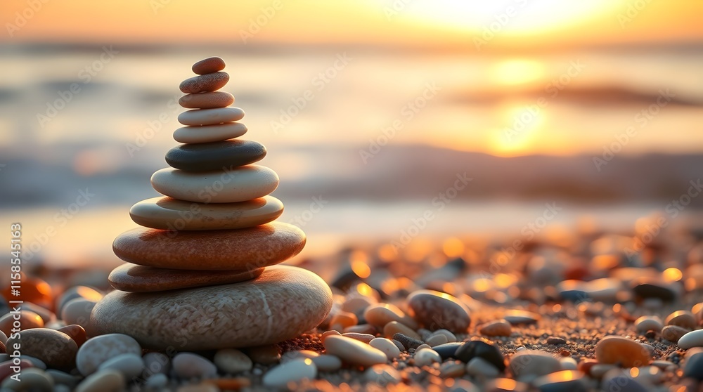 Obraz premium Vibrant Pebble Stack Meditation Wallpaper