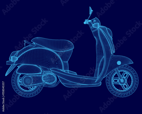 Blue scooter with handlebar and a seat. The scooter is shown in a blue color scheme