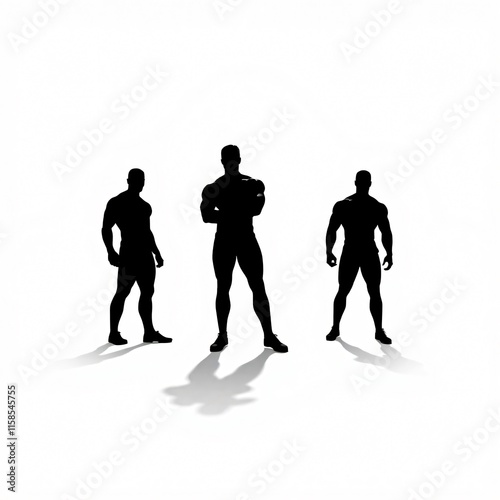 Silhouettes of Three Muscular Men: Strength, Fitness, and Bodybuilding photo