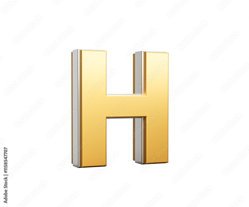 Golden Capital Letter H Gleams With Sleek Modern Design Bold Font With Sharp Edges 3D Illustration Golden Capital Letter H Gleams With Sleek Modern Design Bold Font With Sharp Edges 3D Illustration