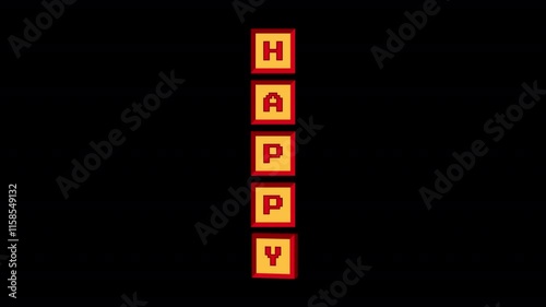 Animated Happy inscription composed of keyboard buttons in y2k style. Alpha channel