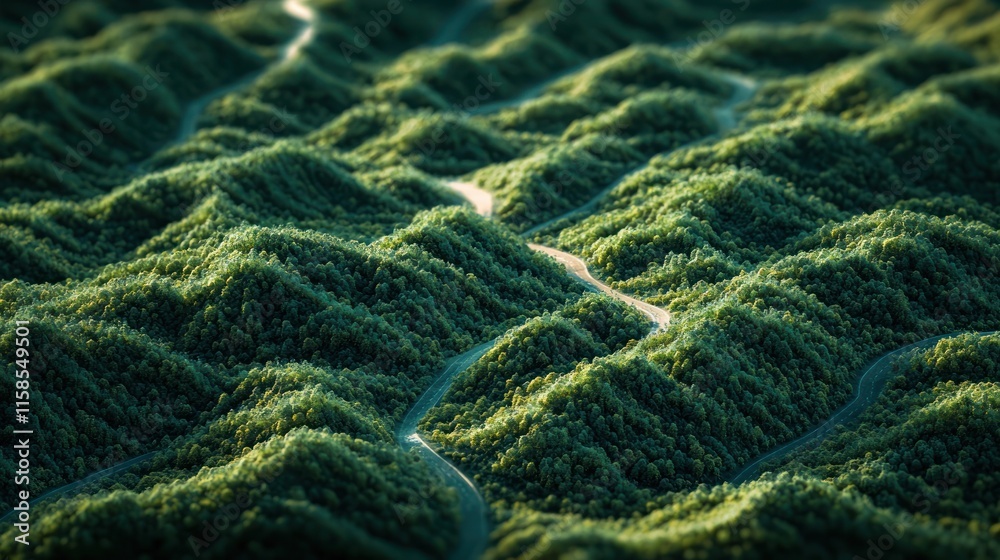 Winding roads through lush green hills. Winding roads through lush green hills.