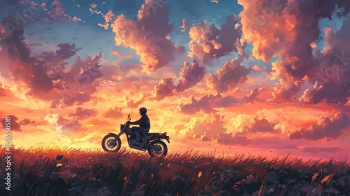 Freedom. Riding a motorcycle in the skies
