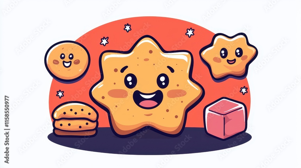 Cute Cartoon Cookies Candy Sweet Treats Illustration Cute Cartoon Cookies Candy Sweet Treats Illustration
