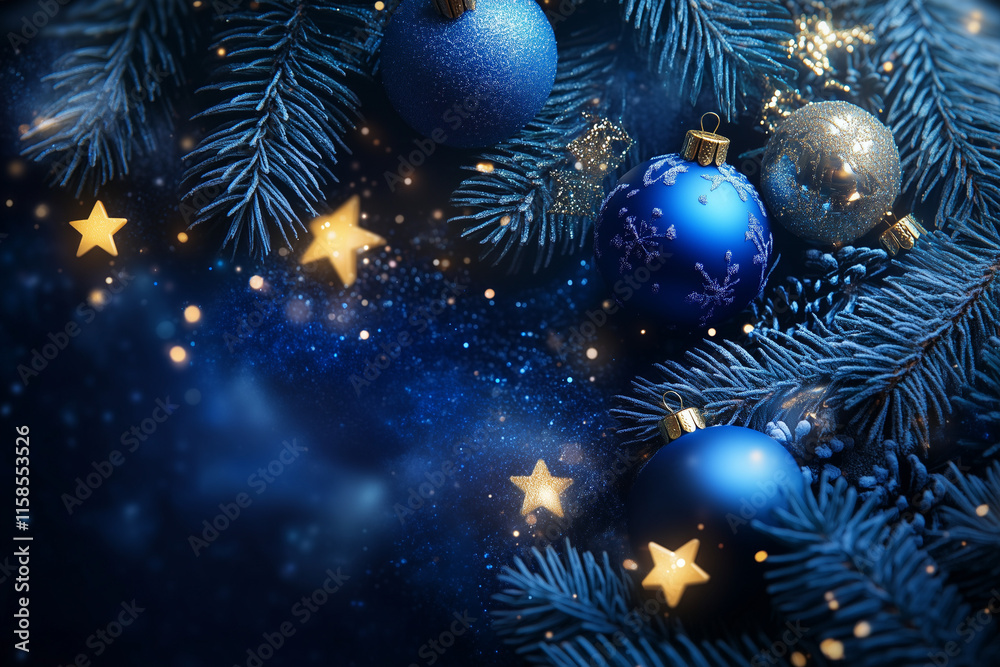 Elegant Christmas and New Year Banner with Blue Baubles, Golden Stars, Frosted Pine Branches, and Festive Holiday Copy Space for Seasonal Invitations and Web Design
Elegant Christmas and New Year Banner with Blue Baubles, Golden Stars, Frosted Pine Branches, and Festive Holiday Copy Space for Seasonal Invitations and Web Design
