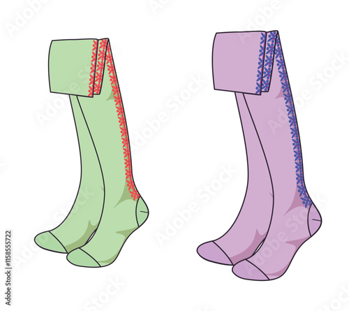 Ladies thigh high socks vector mockup template technical flat design