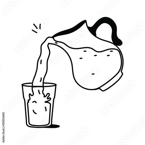 Hand drawn icon of milk being poured from a pitcher into a glass