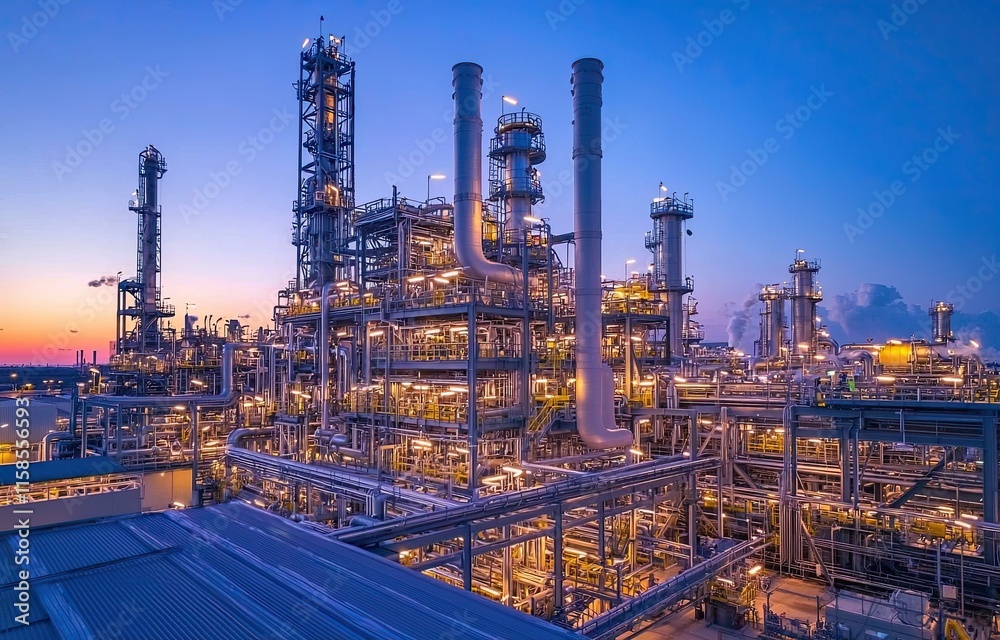 Naklejka premium modern oil and gas plant with large steel pipes, an industrial background