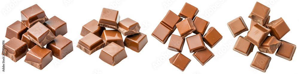 Fototapeta premium A collection of small, shiny, caramel-colored cubes stacked in varying arrangements.