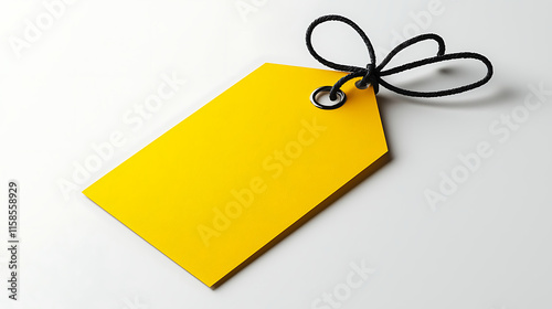 A yellow tag with a black bow is on a white background. generated using AI