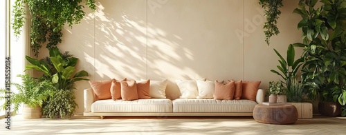 Ecofriendly interior design with plantbased panels and furnishings,  nature with innovation	