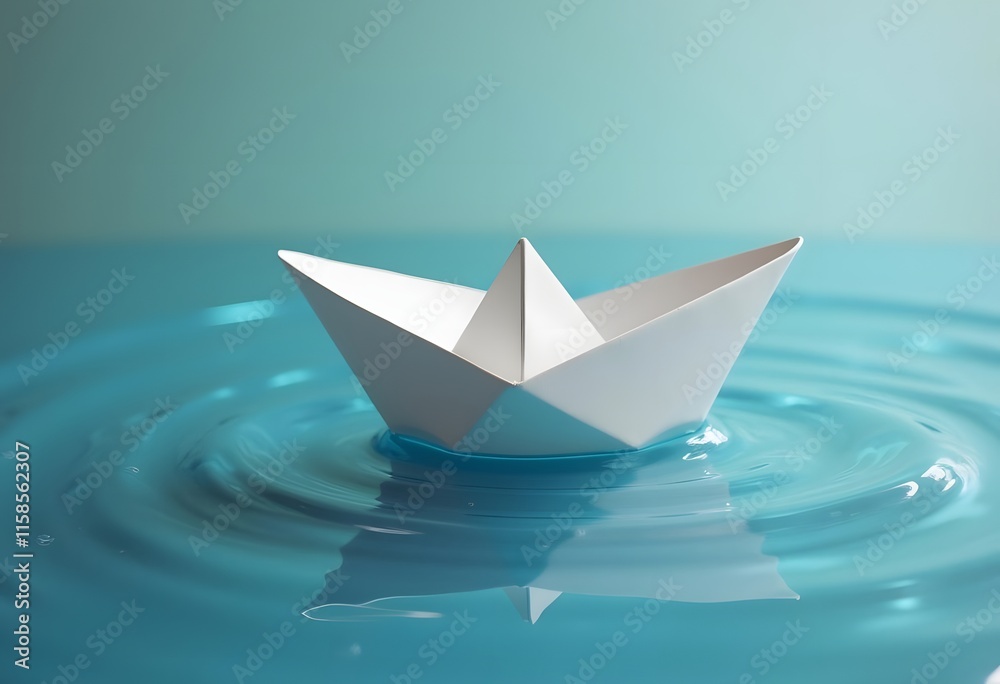 Close-up of simple small white origami paper boat floating quietly in blue clear river or sea water under bright summer sky. Freedom, dreams and fantasies concept, copyspace background.
Close-up of simple small white origami paper boat floating quietly in blue clear river or sea water under bright summer sky. Freedom, dreams and fantasies concept, copyspace background.