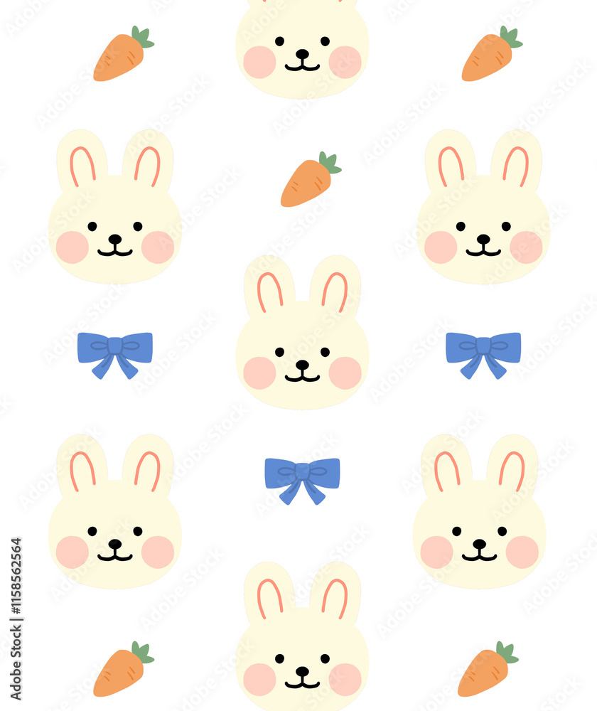 Fototapeta premium Pattern illustration with cute rabbit ,carrot and ribbon