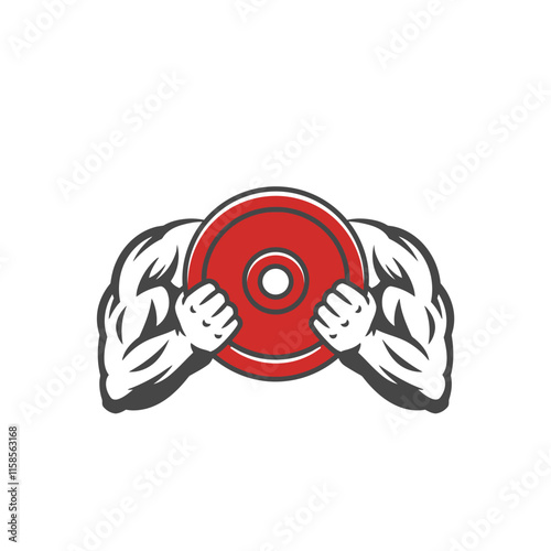 Muscular bodybuilders and fitness vector logos.