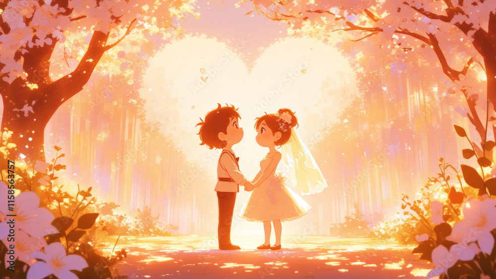 Illustration of a wedding couple, elegantly celebrating their love Illustration of a wedding couple, elegantly celebrating their love