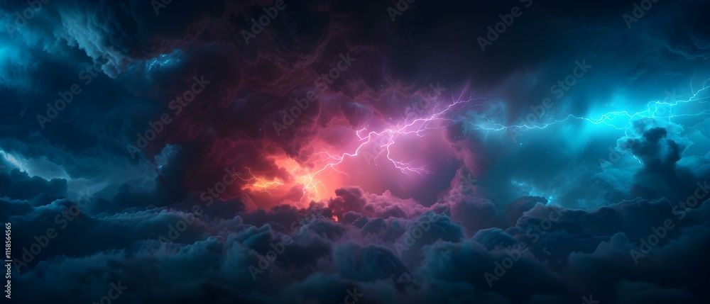 custom made wallpaper toronto digitalDramatic Thunderstorm Sky with Vibrant Colorful Lightning Strikes and Dark Clouds Over Horizon