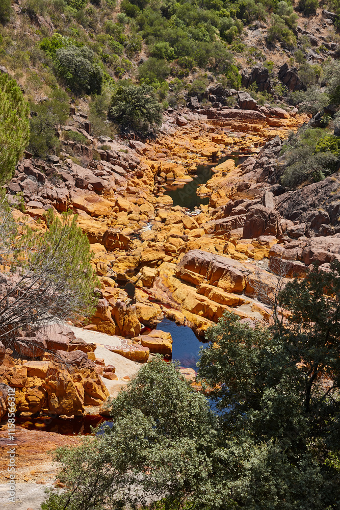 Ferruginous mineral waters. Riotinto opencast mine. Huelva, Andalucia. Spain