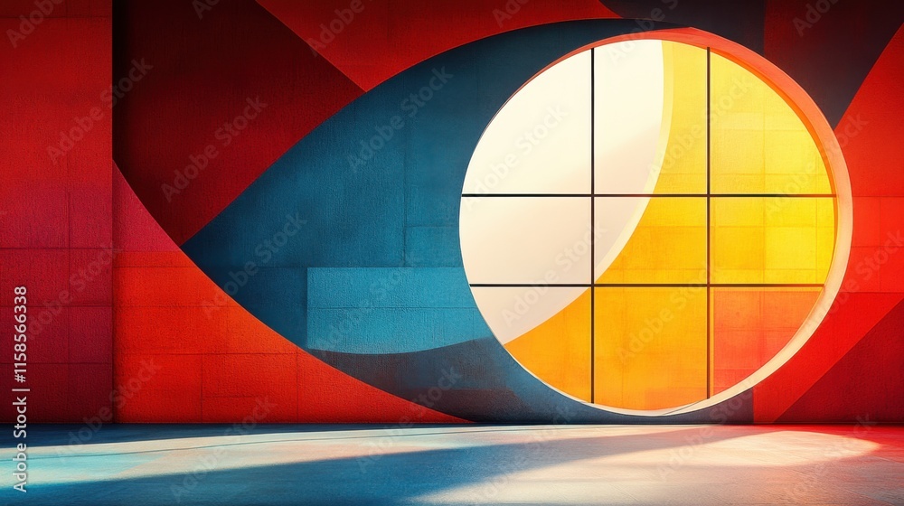 Obraz premium Abstract Geometric Wall with Round Window