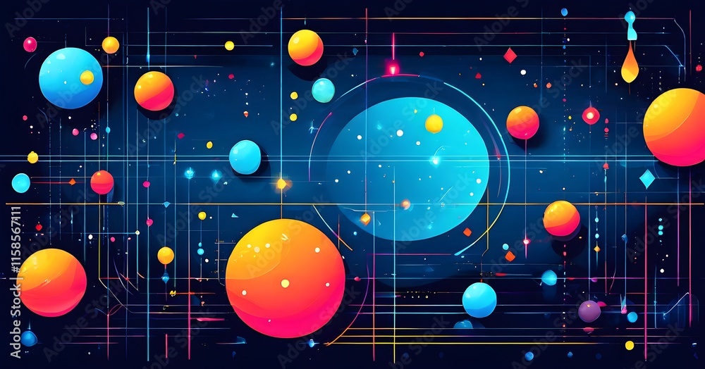 Obraz premium vibrant arrangement of colorful geometric shapes and lines creates a dynamic visual effect