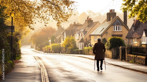 Wallpaper Mural Elderly person walking with cane, symbolizing resilience and determination in the face of aging. Embracing life's journey with grace and perseverance. Torontodigital.ca