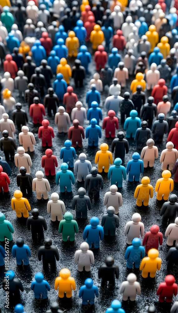 Obraz premium Vibrant Silhouettes of Unity, a dynamic display of diverse individuals against a colorful backdrop, symbolizing harmony and inclusivity.