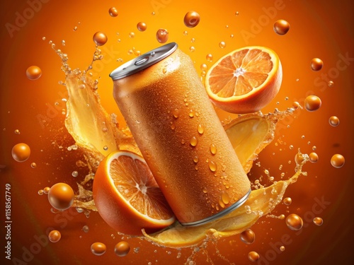 330ml Orange Soda Can Bird's Eye View - Floating Product Photography photo