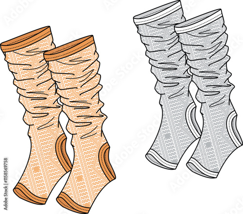 Rib leg warmers vector design mockup template technical flat sketch.