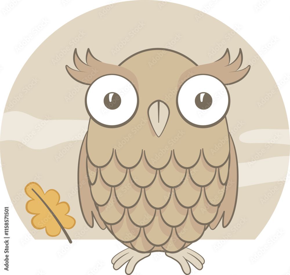 Cute brown owl. Banner of a cute owl with its big eyes open