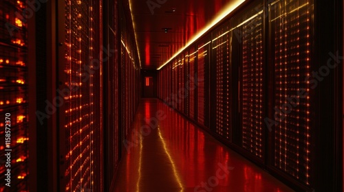 Futuristic high-tech data center operations modern digital infrastructure and dim lighting