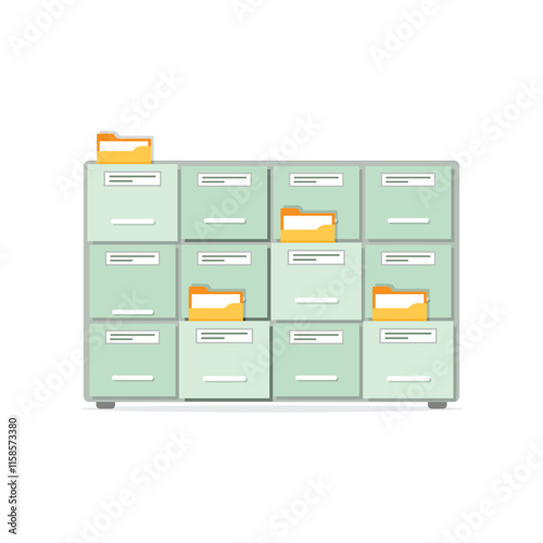 Office cabinet icon in flat style. Furniture storage vector illustration on isolated background. Drawer sign business concept.