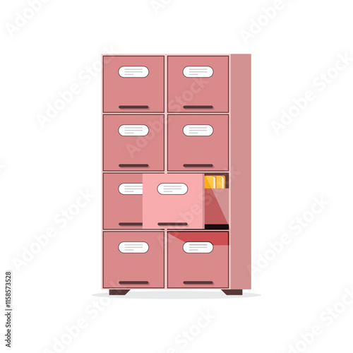 Office cabinet icon in flat style. Furniture storage vector illustration on isolated background. Drawer sign business concept.